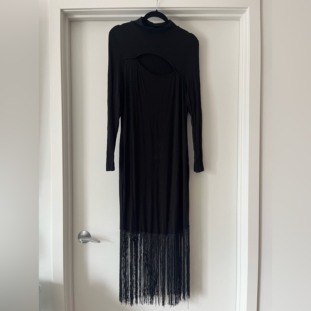 SHEIN Curve | Fringe Hem Cutout Dress | Black | 1XL
